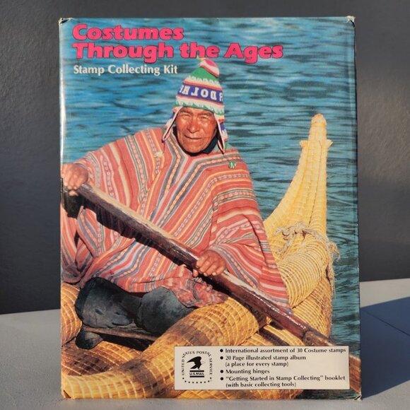 New Costumes through the Ages Stamp Collecting Kit 30 Stamps Album book VINTAGE - Picture 1 of 8